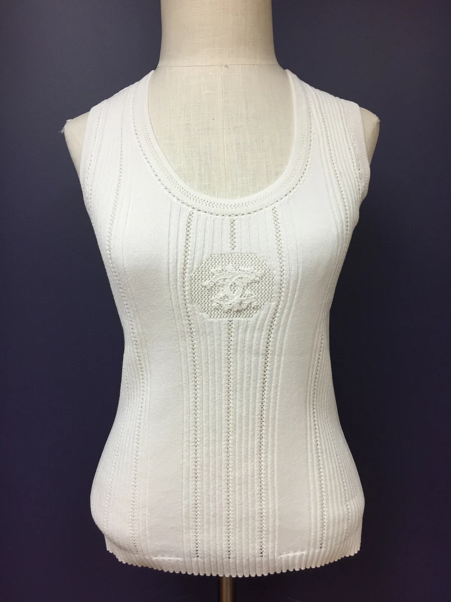 HelensChanel Chanel 06p 2006 Spring White Ribbed Lace T-Shirt Tee Top FR 46 US 10-12