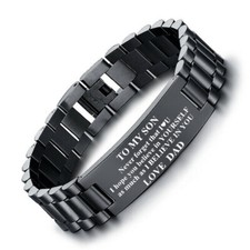 Free Engraving To My Son Men Bracelet Byzantine Chain Fathers Day Encourage Gift