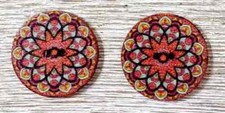 flower boho wood sewing buttons 2 holes 1 inch (set #1202) 2pc