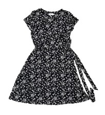 Eliza J Women's Ditzy Floral Print Wrap Midi Dress Black White A-Line Size XL