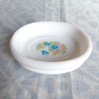 Vintage 1970s Avon Milk Glass Pedestal Soap Dish w/Flowers & Butterfly Depicted