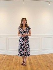 Banana Republic Cap Sleeve Wrap Midi Dress Floral Chiffon Lined Size-4P