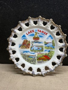 Lake Tahoe Souvenir Collector Hanging Plate With Gold Trim About vintage 8" in s