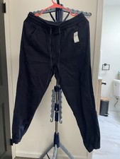 Women Navy Tapered Pants Drawstring Waist Regular Fit Solid Casual Pockets