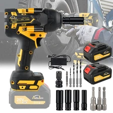 Cordless Impact Wrench Set 1/2" 800Nm High Torque Brushless Drill 2 Battery