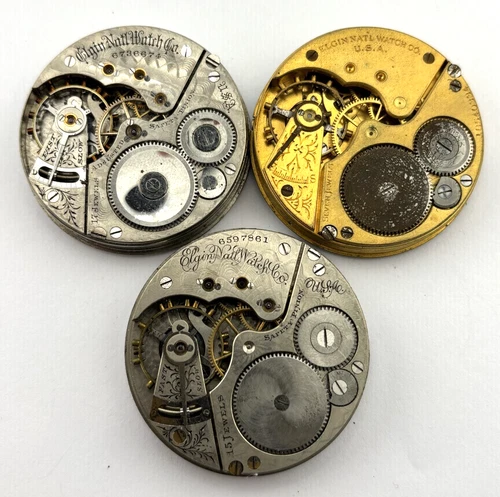 Lot of 3 Elgin Antique Mechanical Pocket Watch Movements DO NOT WORK