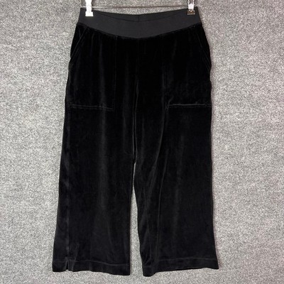 Pact Velour Crop Pants Womens Medium Black Organic Cotton Wide Leg