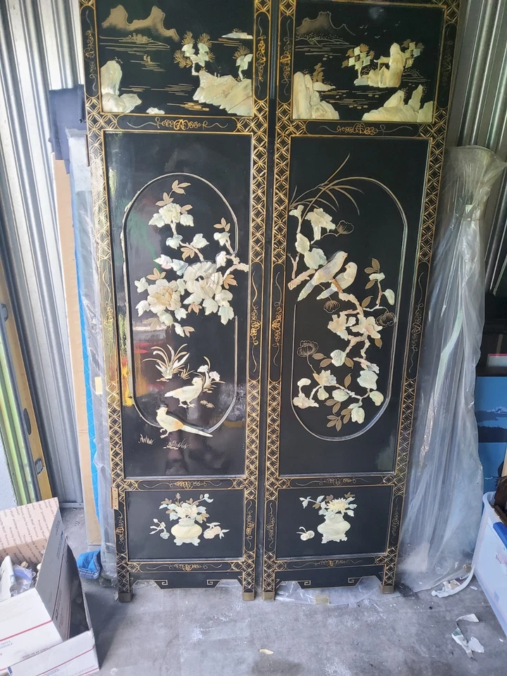 Antique,vintage adian chinese coromandel screen room divider 4 panel - Image 4 of 4