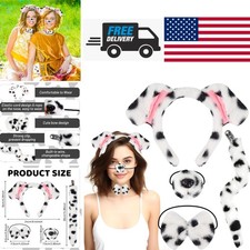 Plush Animal Ears Headband and Nose Bow Tie Tail for Halloween Cosplay Costume