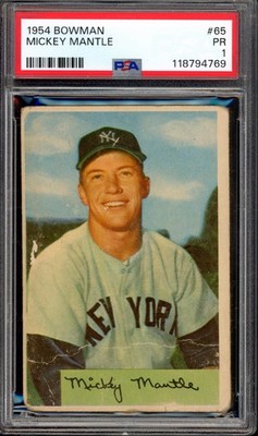 1954 Bowman #65 Mickey Mantle PSA 1 New York Yankees HOF Baseball