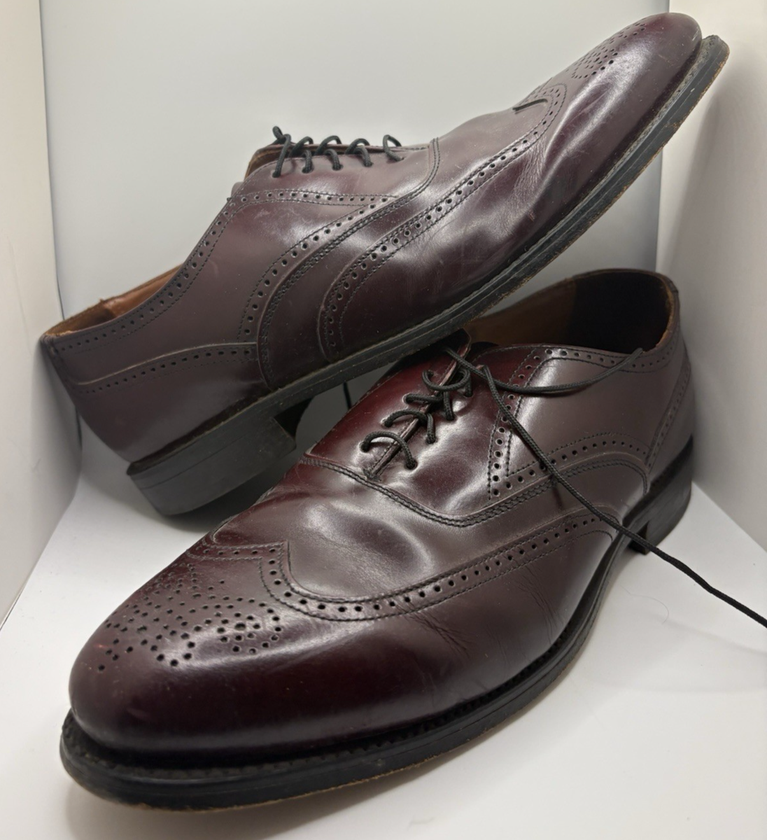 Vintage Bostonian Men's Shoes Brogue Wingtip Long Wings Burgundy
