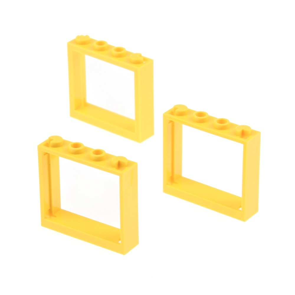 3x LEGO Window Frame 1x4x3 Yellow Without Glass 6316742 60594
