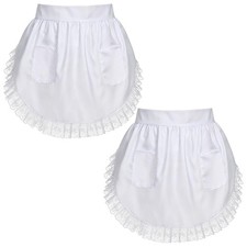 2Pcs White Lace Half Apron for Women with Two Pocket