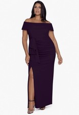 Xscape Women's Plus Size Long Off The Shoulder Scuba Crepe Slit Dress, 14