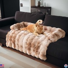 LiveGo Tie-Dye Brown Fuzzy Calming Dog Sofa Bed Mat, Plush Washable, 35.4" x