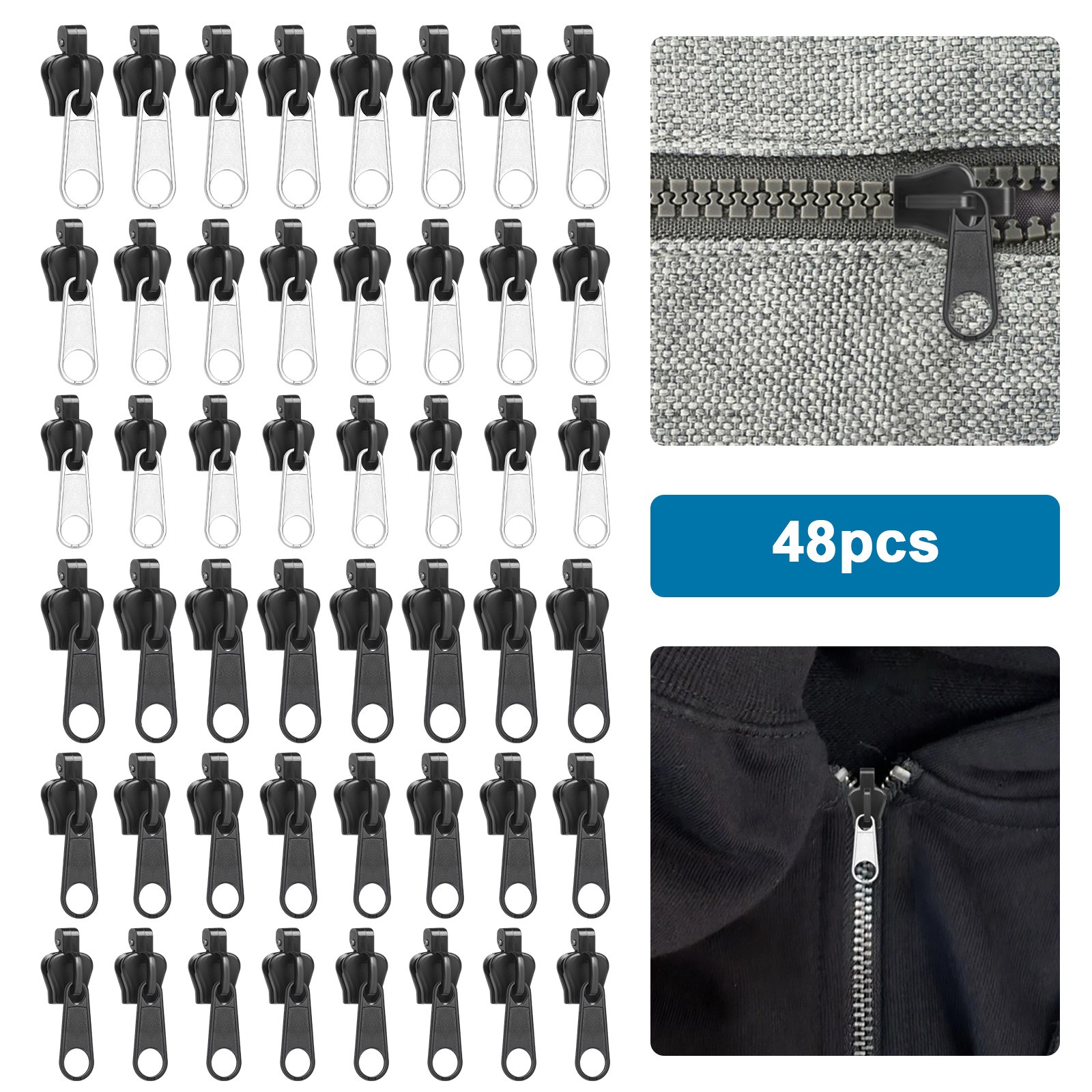 48PCS Emergency Zipper Pull Repair Kit Quick Fix Zipper Pulls for Clothes & Bags