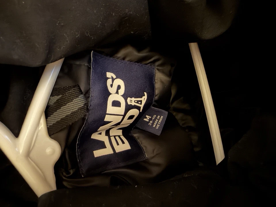 Lands End Parka Coat Mens Medium Black Down Expedition Outdoor Jacket Fur Hood - Image 3 of 4