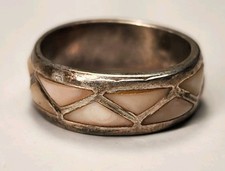 MOP Ring Wedding band southwest mother of pearl sterling silver - Unisex Size 6