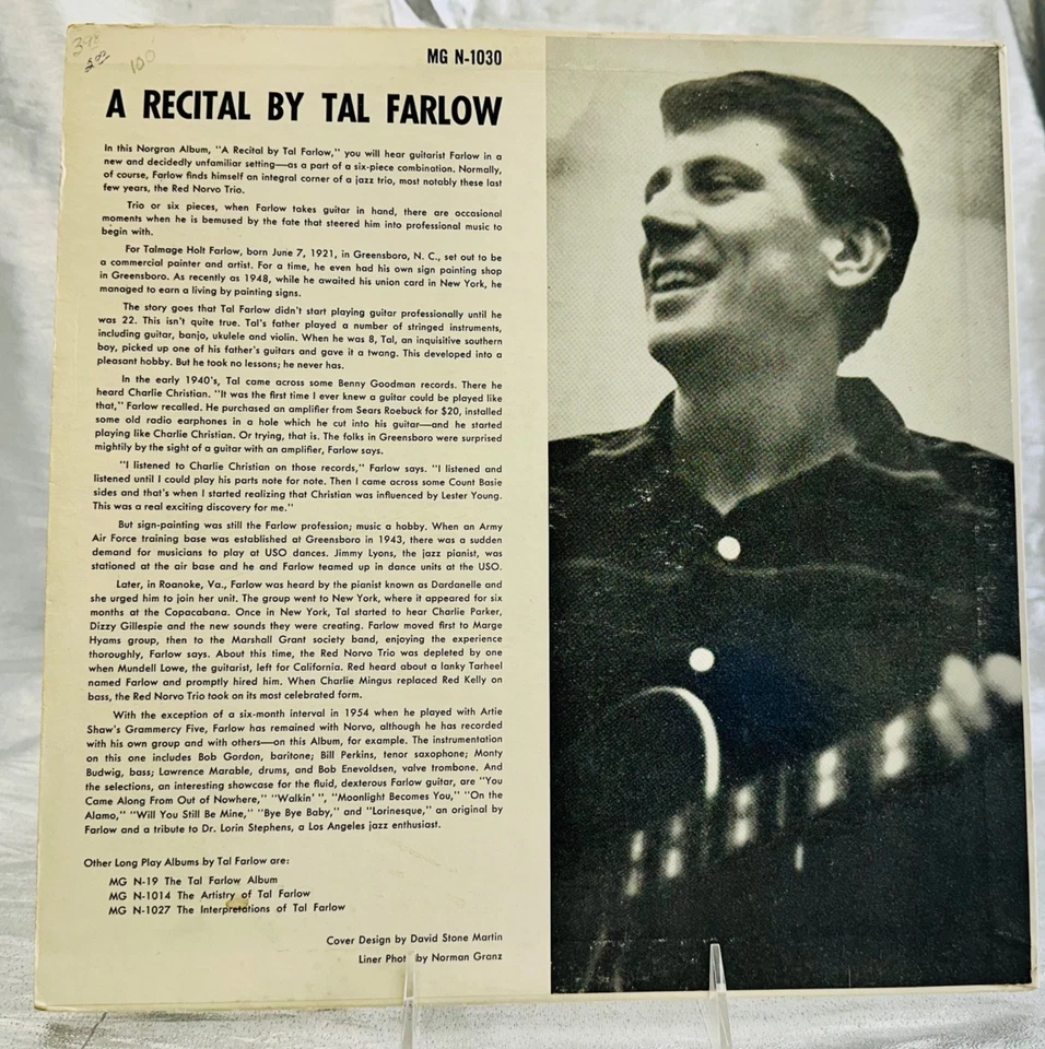 LP: Tal Farlow, A Recital By Tal Farlow, Norgran, Mono, 1st pressing Deep groove - Image 2 of 4