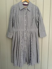 Eliza J Dress 16 Blue White Stripe Cotton Button Fit Flare Pleated Shirtdress