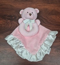 Carters Kids Line Lovey Pink Teddy Bear Ring Rattle Security Blanket Satin 2010