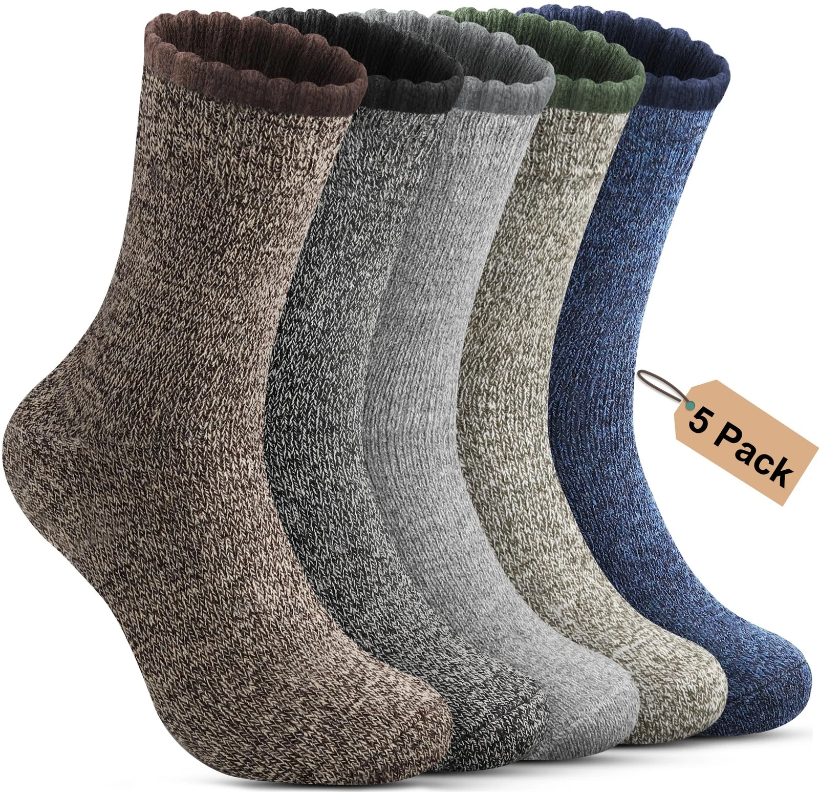 5 Pack Merino Wool Socks Mens Winter Warm Thermal Hiking Camping Cozy Wear