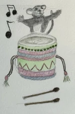 “Leader Of The Band” ACEO Watercolor By DBossert With Cottage Core Mouse & Drum