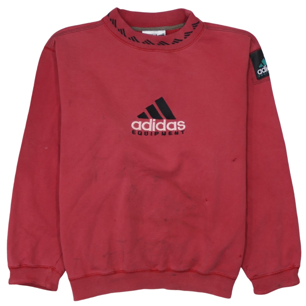 Adidas Mens Sweatshirt Red Fleece Embroidered Equipment Logo Mock Neck Top L