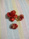 Vintage Red Flower Brooch & Earring Set — photo 4
