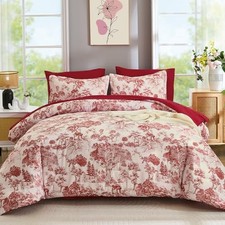Size Comforter Sets 7 Pieces Bed in a Bag Botanical Comforters with Queen Red