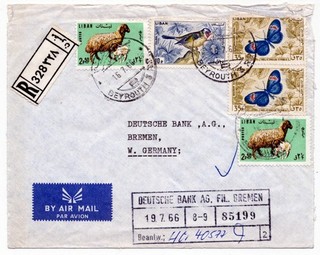 Libanon 1966 Mischfrankatur Schafe Vögel Schmetterlinge Michel Nr. 895 901 913
