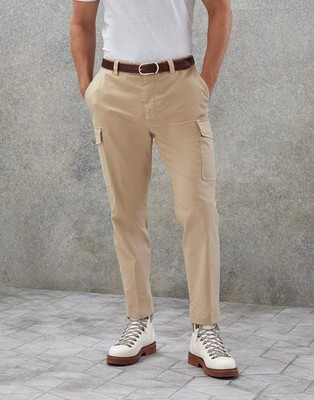 BRUNELLO CUCINELLI MEN'S BEIGE COTTON TAPERED TROUSERS MSRP $935