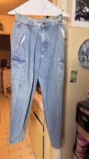 Vintage High-Waisted Denim Cargo Pants with Side Pockets 1980