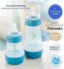 MAM Easy Start Anti-Colic Baby Bottles 5oz 4-Pack + Bonus Medium Nipple New