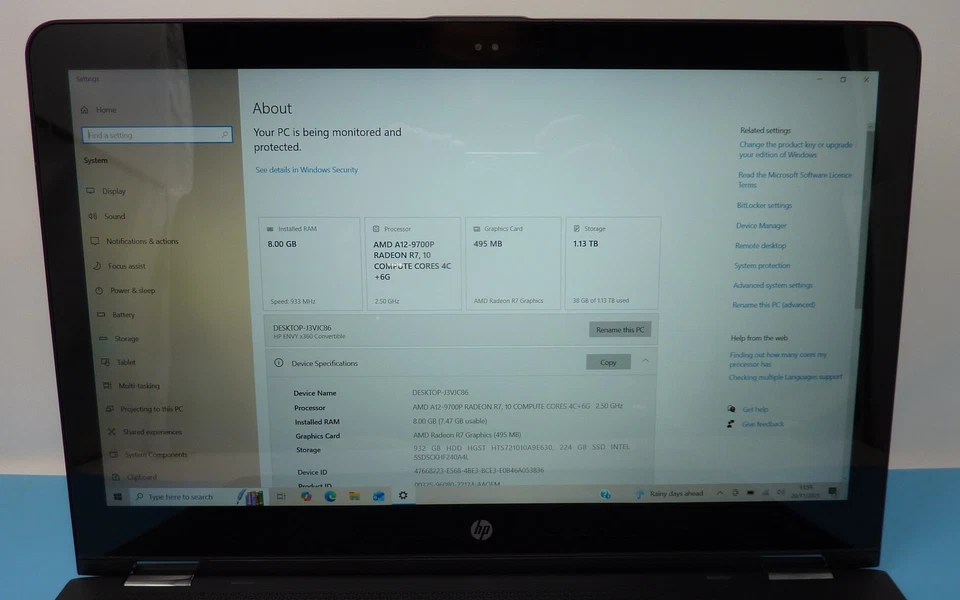 HP Envy x360 15.6" Touch Laptop AMD A12 8GB RAM 240GB SSD&1TBHDD Windows 10 Home - Image 2 of 4