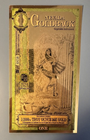 Gold Nevada Goldback certificate with ornate border, “1/1000 Troy Ounce 24K Gold” text, and classical column illustration.