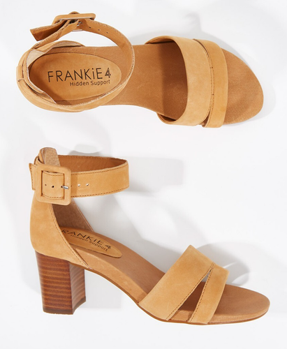 Frankie 4 tan leather ankle strap sandals stacked heel sz 8.5 as new