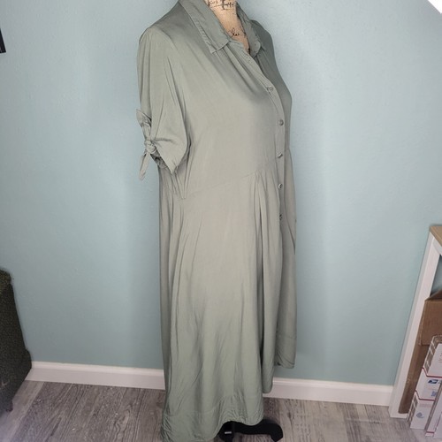 Pietro Brunelli Milano Size S Button Down Maternity Shirt Dress Green Tie Sleeve - Picture 4 of 12