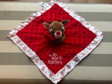 My First Rudolph the Red-Nosed Reindeer Lovey Plush Baby Rattle Security Blanket