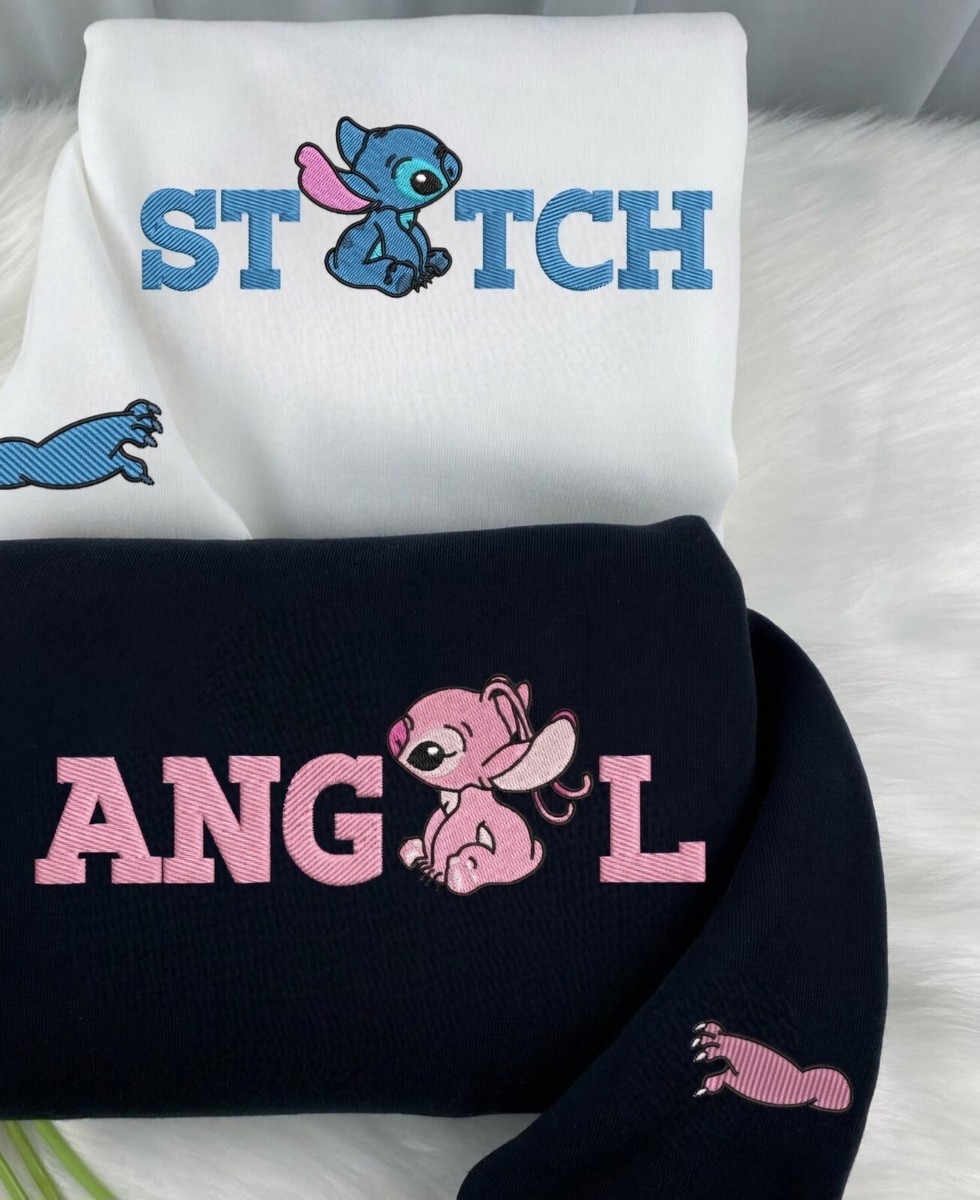 Stitch or Angel Couples Valentine Custom Embroidered Sweatshirt