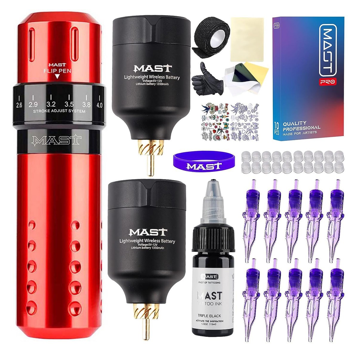 Mast Flip Rotary Tattoo Pen Wireless Machine with Ink Pro Needle 2