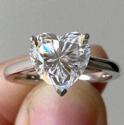 3.00 Ct Certified Heart Natural Diamond White Gold Finish VVS1 Engagement Ring