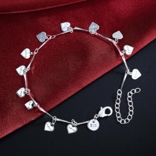 Womens 925 Sterling Silver Heart Love Fashion Foot Chain Ankle Bracelet AB20
