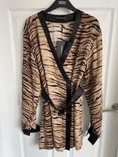 Ladies Brown Mix PRETTYLITTLETHING Animal Print Belted Kimono Dress Size 10 BNWT