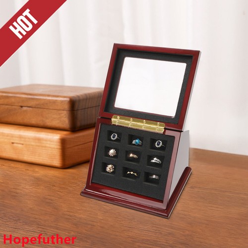 9 Holes Championship Ring Display Case Box Wooden Collection Storage Box Slanted - Zdjęcie 3 z 16