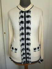 VTG. CHANEL Black  White Cashmere Cardigan Zip Front Sweater 05A Size 38