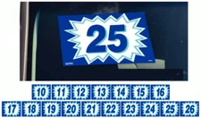 CAR DEALER WINDSHIELD HIGHLIGHTS BURST MODEL YEAR STICKER 2 DIGIT BLUE WHITE