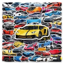 50pcs Waterproof Vinyl Super Cars Stickers for Luggage, Laptops, Skateboard