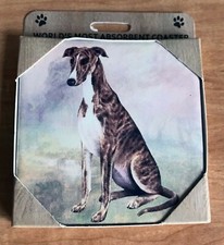 Stone Coaster Brindle Greyhound Dog 4"x 4" with Cork Back NIP