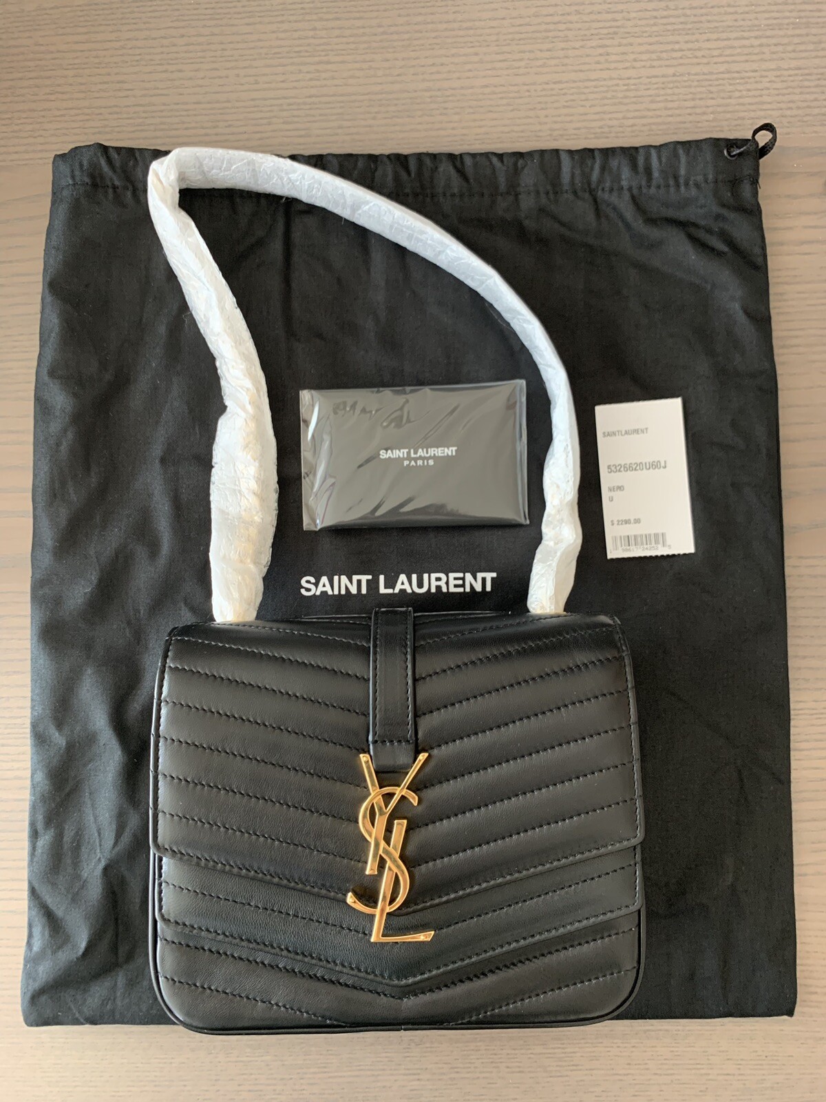 Monogramma a tracolla nuova con etichette Saint Laurent YSL Sulpice oro nero TRAPUNTATO PELLE DI AGNELLO